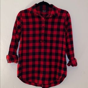 Madewell Long Sleeve Plaid Chambray Top